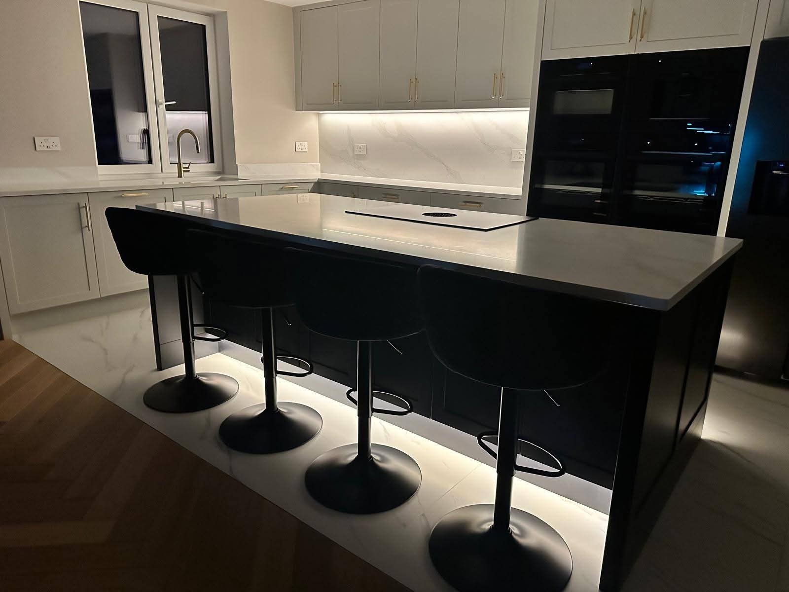 Modern handleless kitchen with feature island